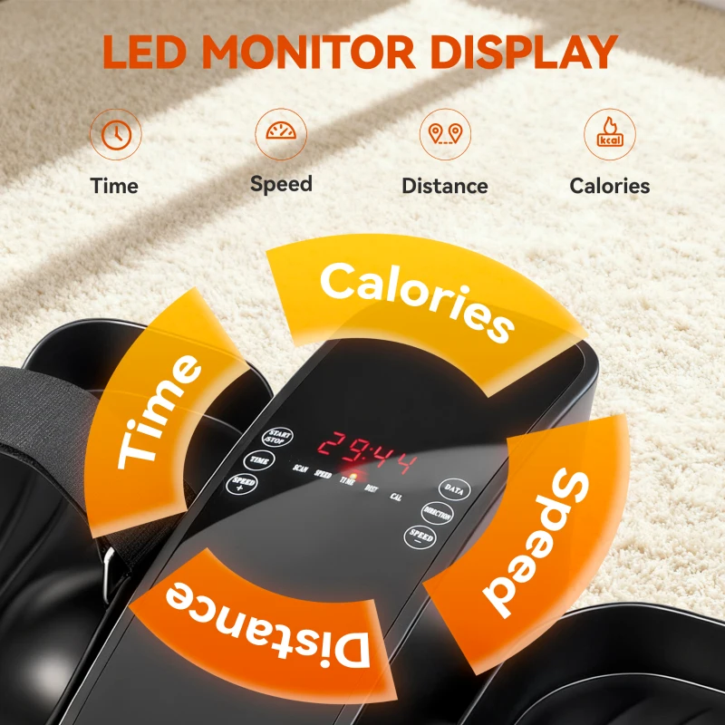 SPORTNOW Mini Orbitrek Domowy Podbiurkowy Elektryczny z Pilotem LED Wyświetlacz 12 Prędkości Antypoślizgowy Cichy Przenośny Trener Nóg dla Seniorów i Dorosłych