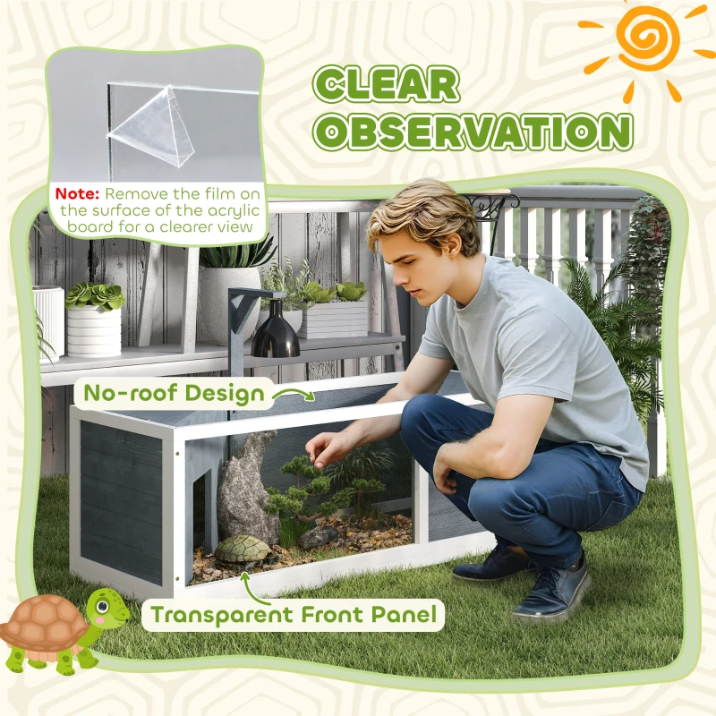 Drewniany domek dla żółwi, z 2 głównymi domkami, Szary