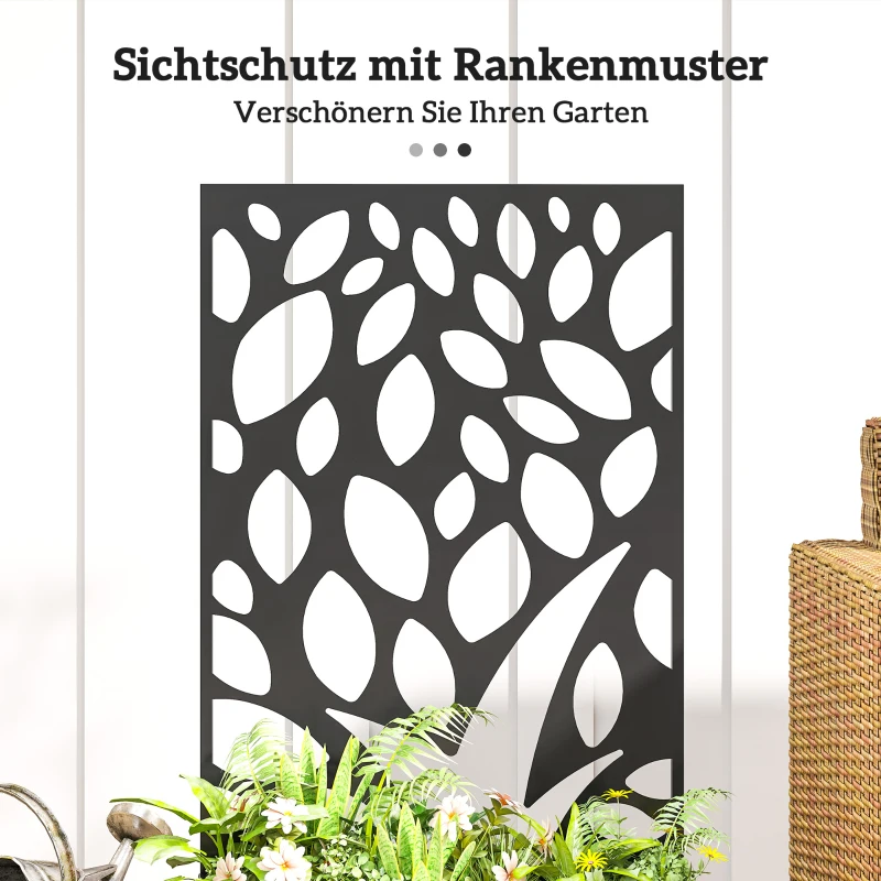 Outsunny metalen hoogbed met klimrek, wandmontage of vrijstaand, plantenbak met privacypaneel