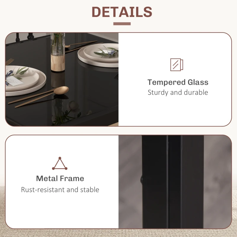 HOMCOM Zestaw do Jadalni: Stół z 2 Krzesłami, Oszczędność Miejsca, Zestaw Mebli do Jadalni, Blat Stołu z Bezpiecznego Szkła, Zestaw Stołowy z Skóry Syntetycznej do Jadalni, Kuchni, Czarny