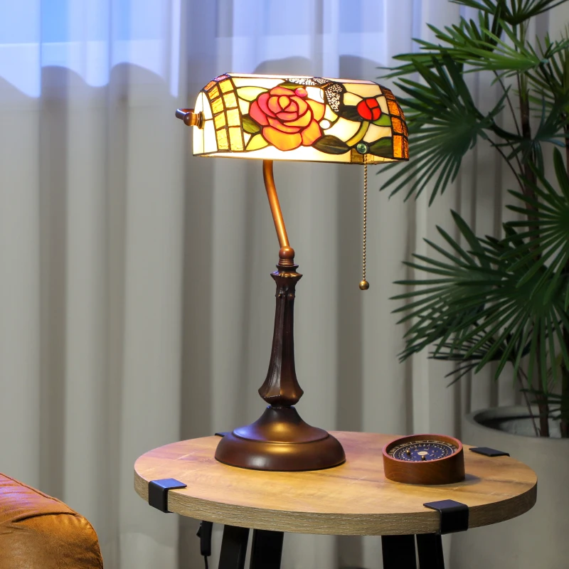 HOMCOM Tiffany-Style Rose and Butterfly Table Lamp - Multi