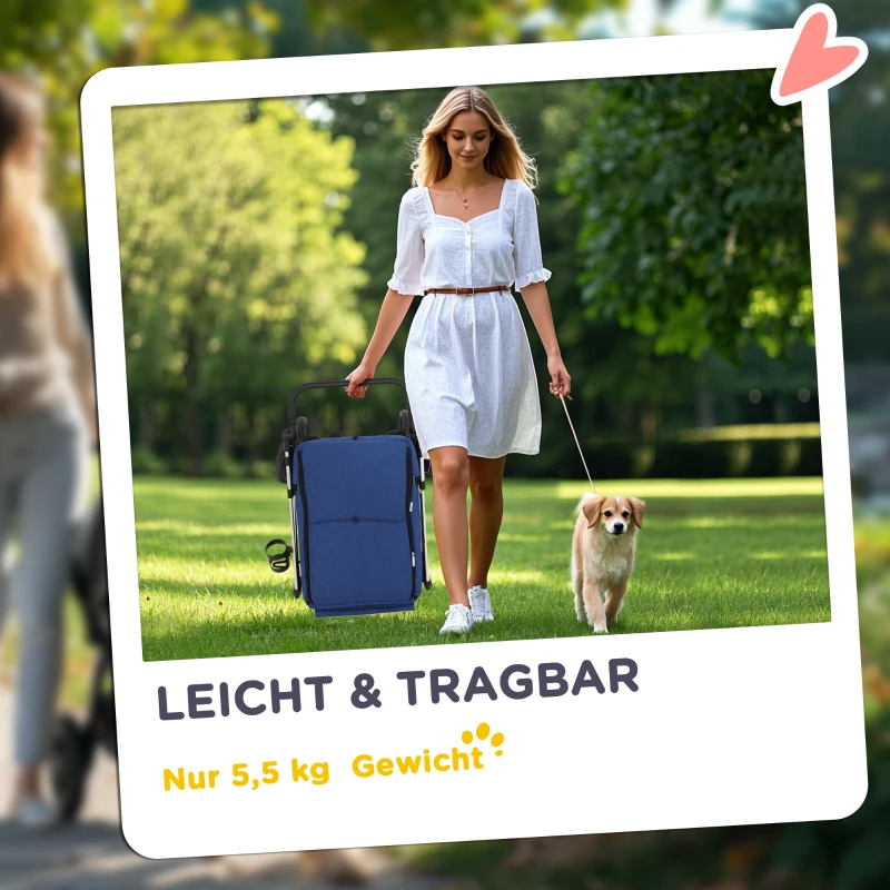 Wózek dla psa i kota, składany, do 10 kg, granatowy