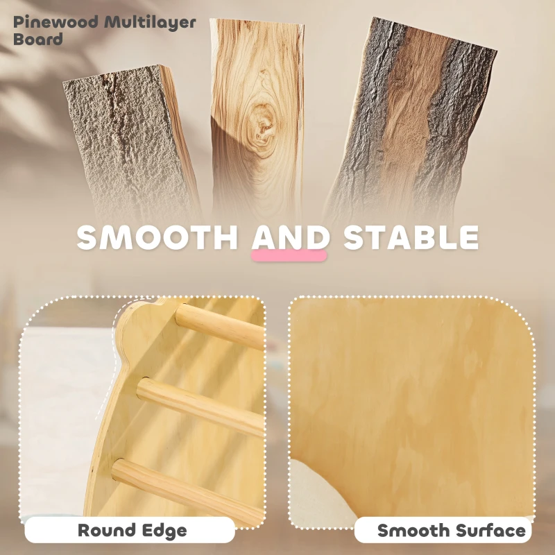 AIYAPLAY 3 in 1 Climbing Arch Rocking Chair Play Table Montessori Climbing Frame with Thick Cushion, for Toddlers 18-48 Months, Natural Wood Finish