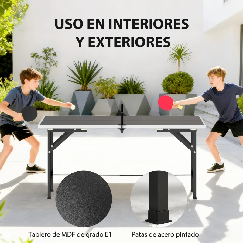 SPORTNOW Mini Mesa de Ping-Pong Plegable con Red 2 Raquetas y 3 Pelotas para Interior y Exterior 152x76x70 cm Negro