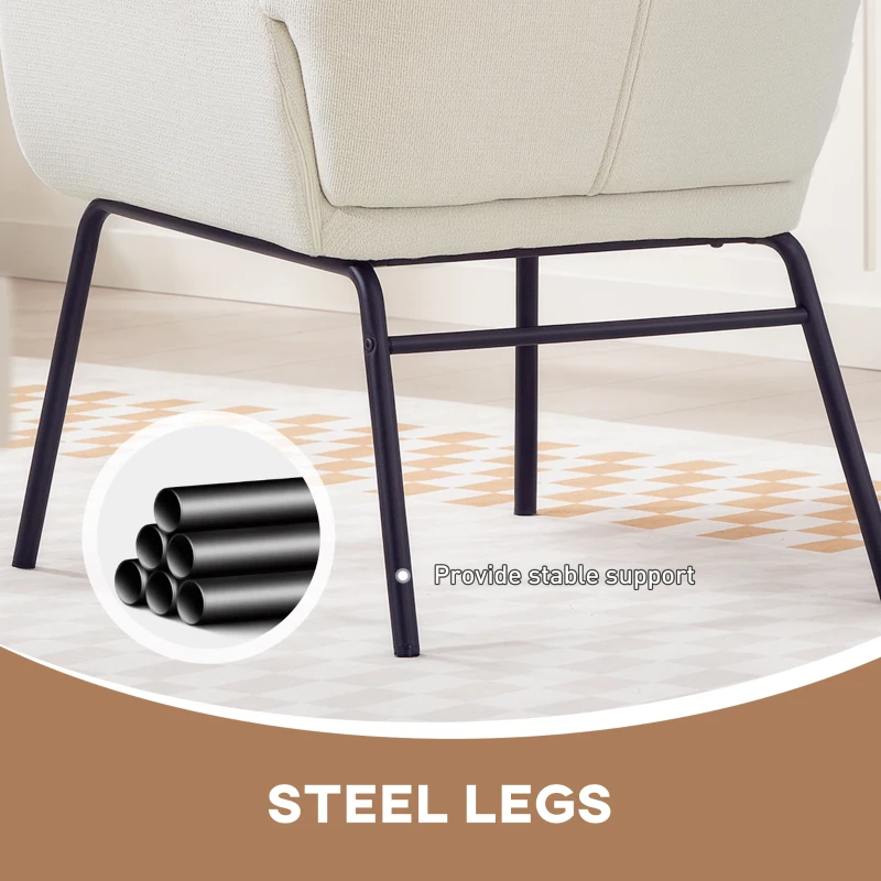 HOMCOM Fotel z uszami do salonu z wysokim oparciem, stalowe nogi, fotel tapicerowany lnianym wykończeniem, fotel do czytania do sypialni, kremowy biały