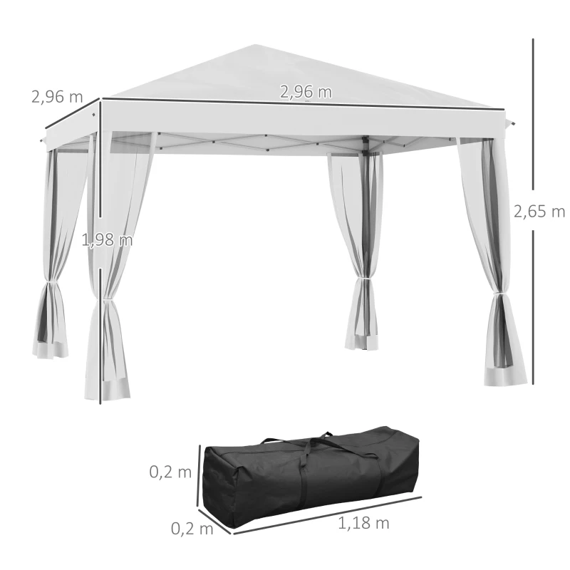 Outsunny partytent paviljoen vouwtent met zijwanden incl. draagtas, metaal + Oxford, wit, 3 x 3 x 2,55 m