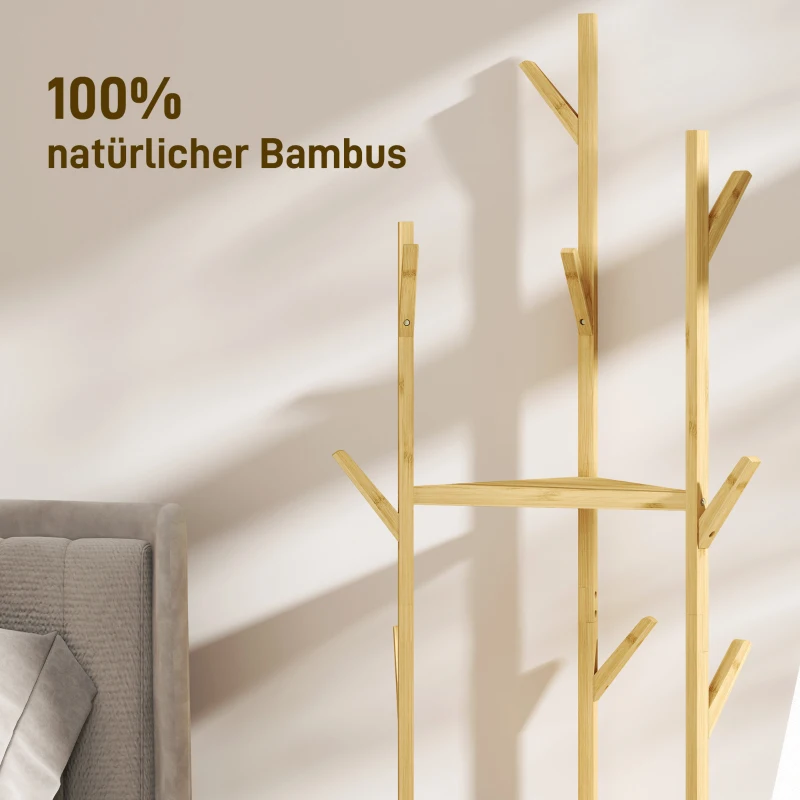 Stojak na ubrania, 8 haków, 3 poziomy na kapelusze, naturalny