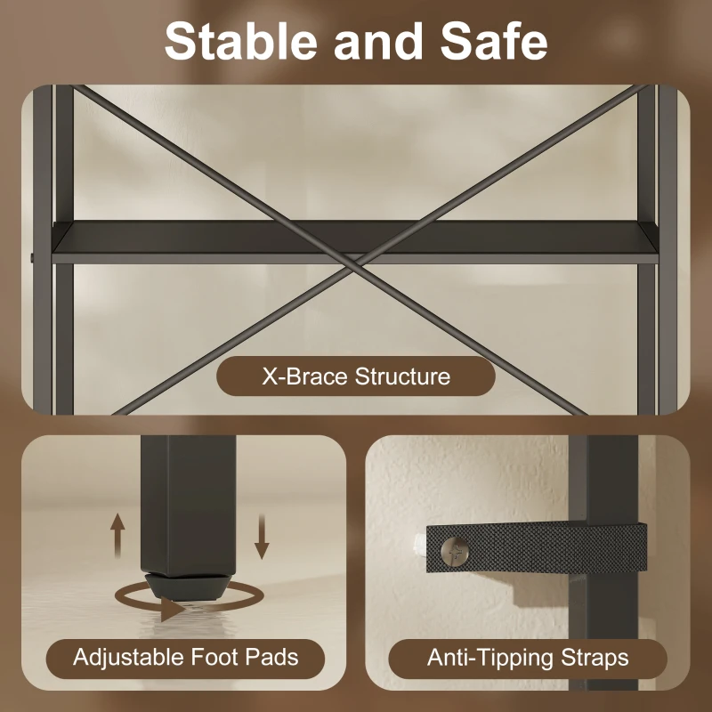 Regał na książki HOMCOM, 5-piętrowy, industrialny regał biurowy z metalową ramą, otwarty regał magazynowy do salonu, biura, pokoju pracy, 60x30x170,5 cm, Czarny