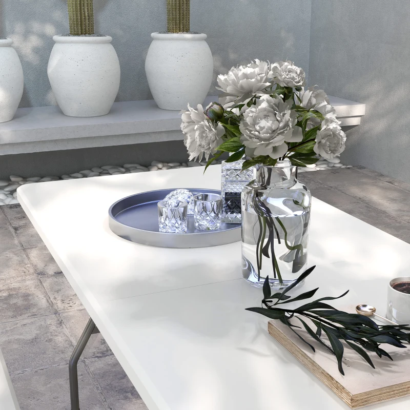 Stół campingowy składany dla 6 osób, biały HDPE, ogrodowy