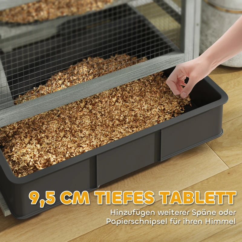 Klatka dla chomika, drewniana, 65 x 45 x 109 cm, szara