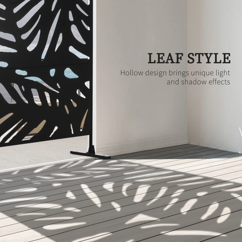 Sichtschutzwand Outsunny 122 x 198 cm ogrodowe, z podstawą, działowa, z wzorem liści dla tarasu, ogrodu, stal, czarny