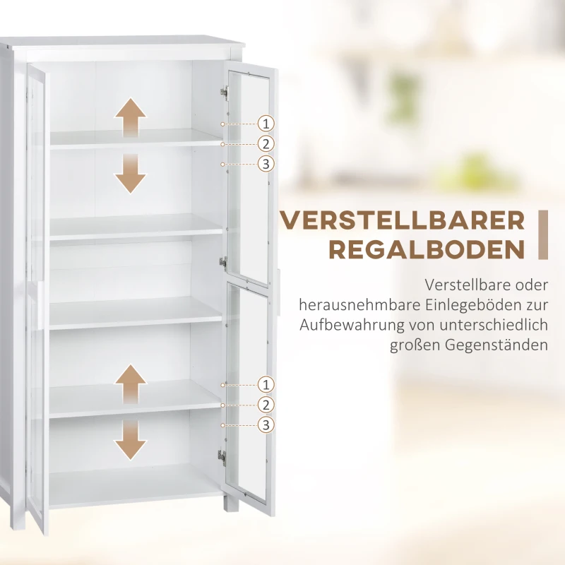 HOMCOM Szafka kuchenna, wysoka szafka, bufet kuchenny z 2 szklanymi drzwiami, szafka do jadalni, gablota z 2 regulowanymi półkami wewnętrznymi, vintage design, biała, 80 x 39,5 x 160 cm