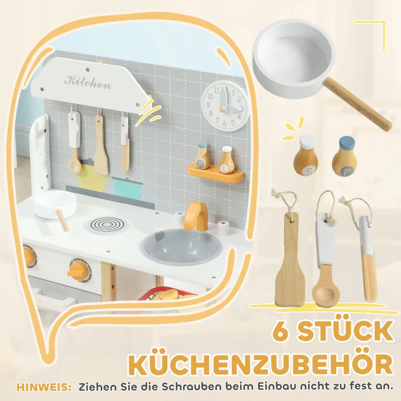 AIYAPLAY  Kids Play Kitchen Set, Pretend Play Children Kitchen with Stove, Sink Faucet, Oven, Cookware Accessories, for Toddlers Aged 3-6 Years Old, Grey