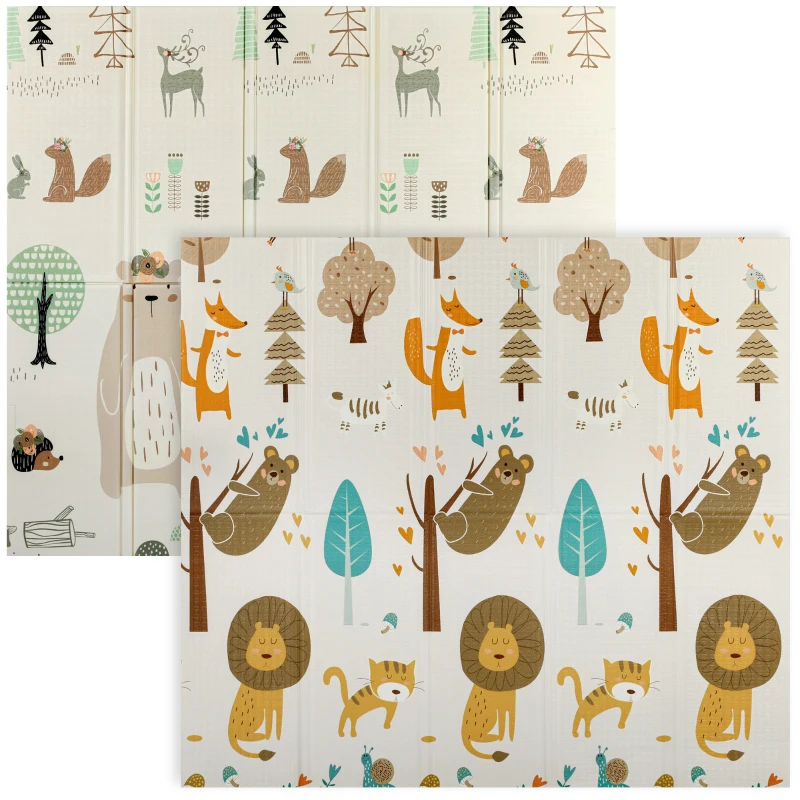 AIYAPLAY Baby Play Mat Double Sided, Foldable Activity Playmat, Reversible & Waterproof, Kids Large Foam Crawling Mat for Outdoor Indoor Playtime Picnics, 196 x 176 x 1.5cm, Animal Theme
