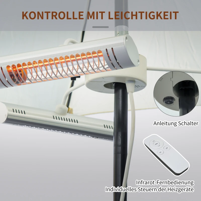 Outsunny Promiennik ciepła podczerwieni z trzema głowicami grzewczymi o mocy 1000 W Każda Grzejnik elektryczny z pilotem do ogrzewania pod parasolem, w namiocie Alu 87 x 75 x 22 cm