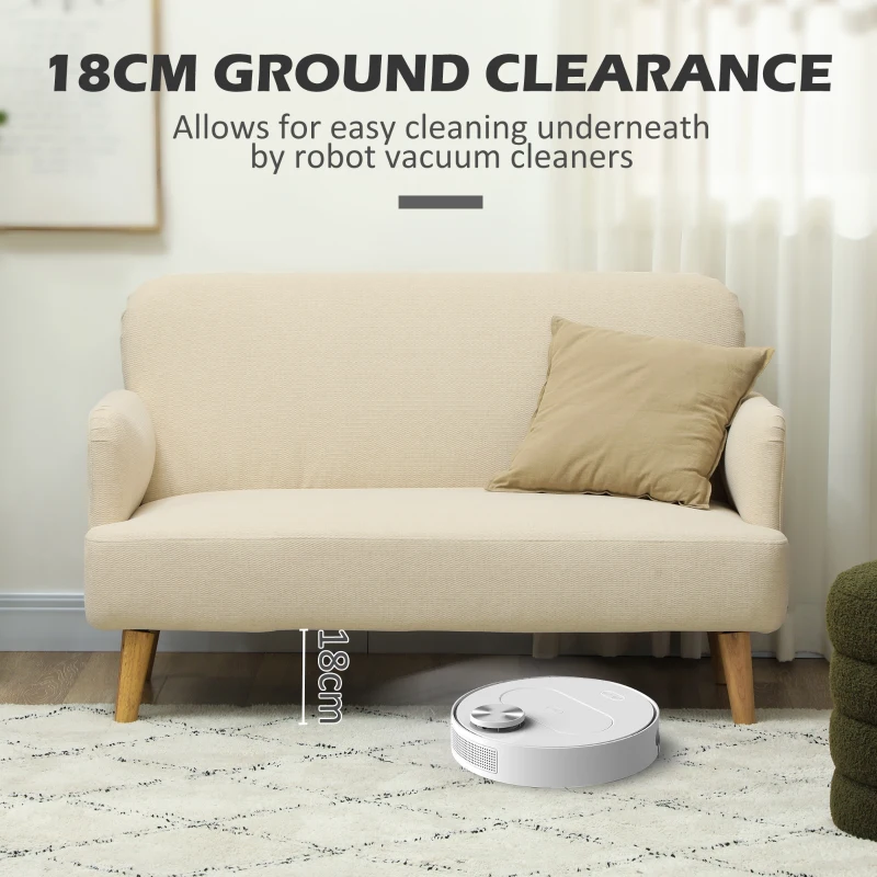 Sofa 2-osobowe, mała kanapa, welurowa, drewniane nogi, kremowa