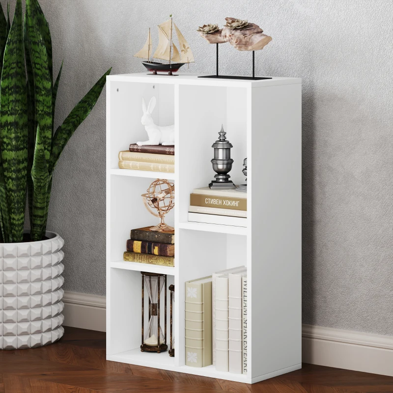 HOMCOM 2 Tier Bookshelf, Modern Cube Bookcase with 5 Open Storage Compartments, Freestanding Display Storage Unit for Living Room, Bedroom, Study, White