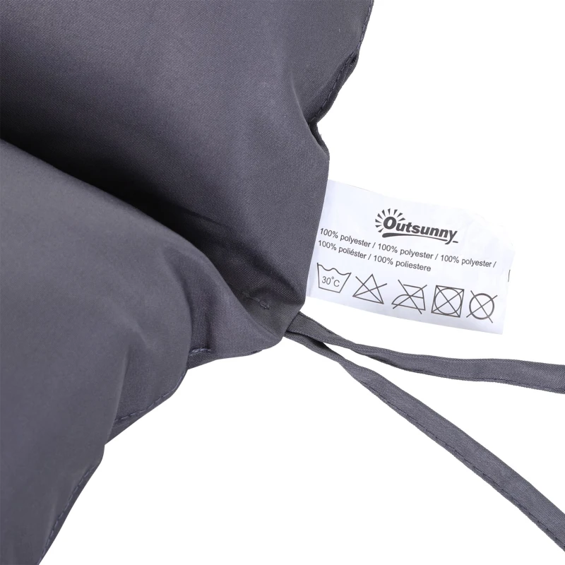 Outsunny Cuscino da Giardino 2 Posti per Sedute da Esterno con Schienale e 6 Lacci, Cuscino da Esterno Imbottito in Cotone e Poliestere, per Divani Dondoli Panche, 132x110x10 cm, Grigio Scuro