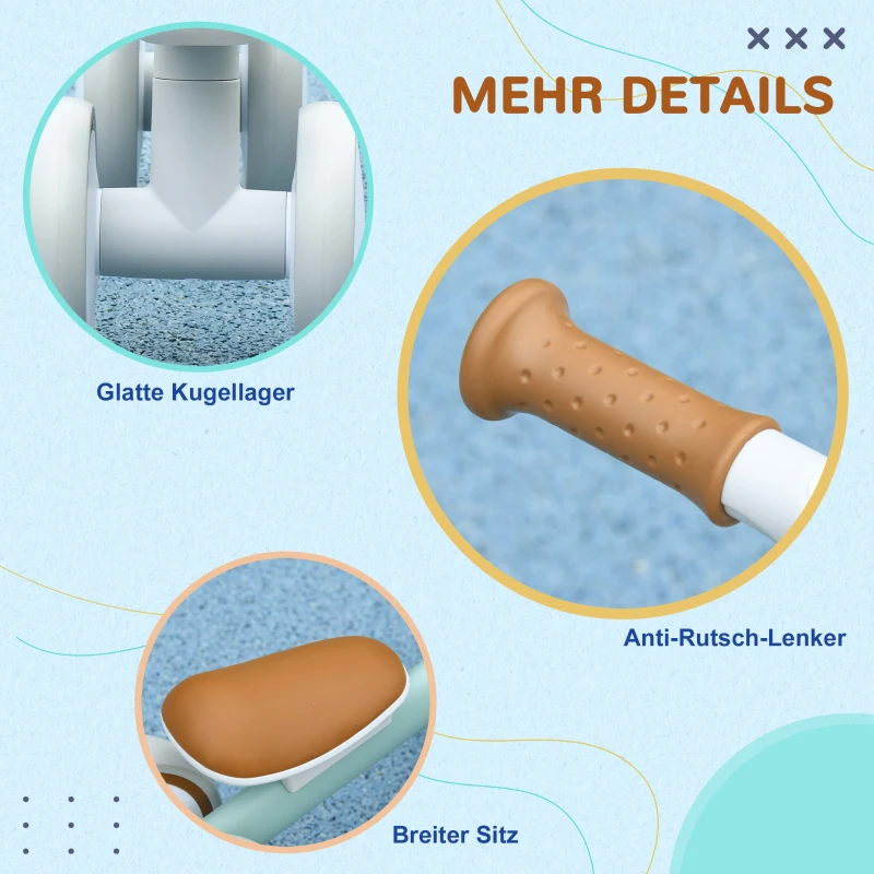 Rower biegowy dla dzieci od 1 roku, TPU, zielono-biały