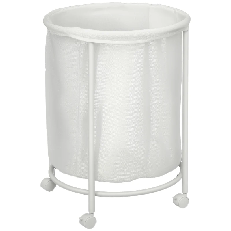 HOMCOM Kosz na Pranie 100L z Kółkami, Stelaż Stalowy, Pojemnik na Pranie z Wyjmowanym Workiem na Bieliznę do Łazienki, Kremowy