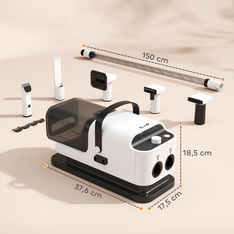 Pawhut Secador Blower 5 em 1 600W Secador para Cães com Velocidade do Vento e Temperaturas Ajustáveis 37,6x17,5x18,5 cm Branco