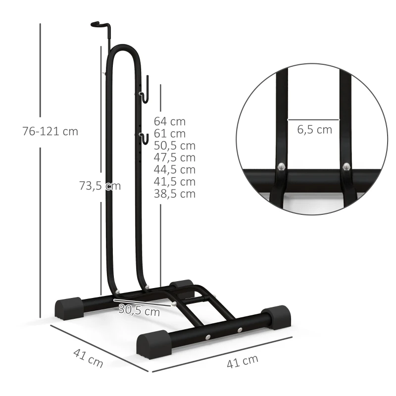 SPORTNOW Stojak na rowery, pionowy i poziomy, dla kół 15-71 cm i 700c, 41 x 41 x 76-121 cm, Metal, Czarny