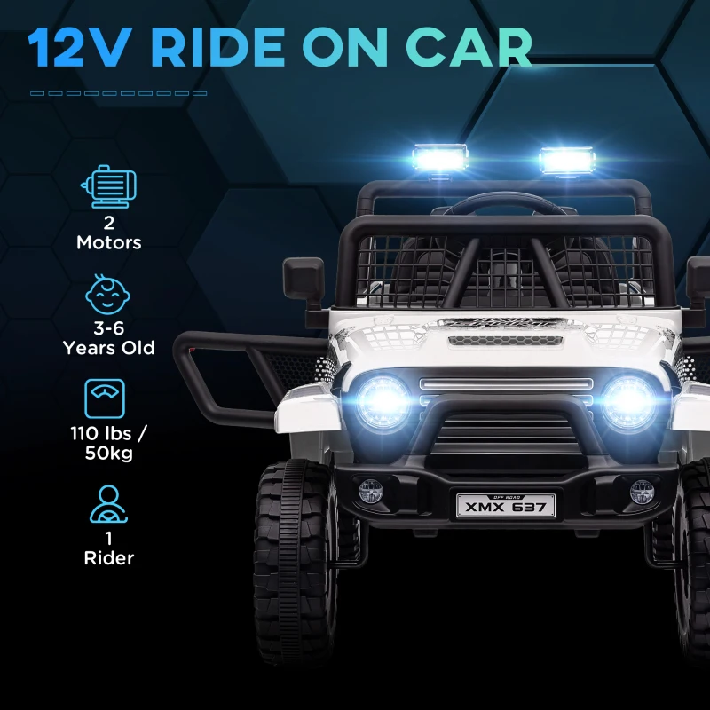 AIYAPLAY Kids Ride On Car, 12V Battery Powered Electric Truck with 4 Spring Suspension Wheels, Parental Remote Control, Music Horn LED Lights, for 3-6 Years Old - White