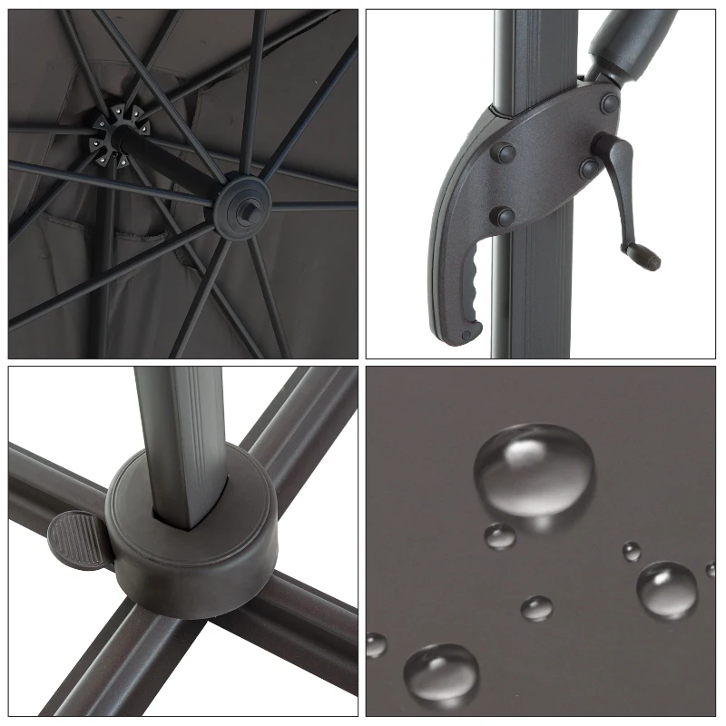 Outsunny Ombrellone da Giardino a Manovella 245x245cm con Rotazione 360° Parasole Regolabile Grigio