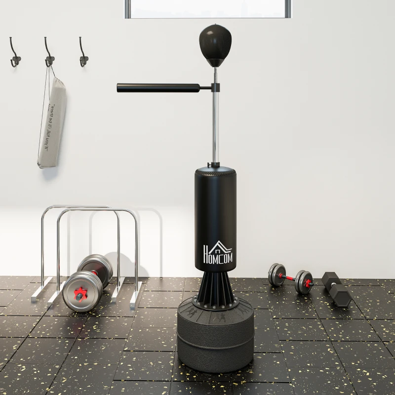 HOMCOM Stojący Worek Bokserski 155-205cm Regulowana Wysokość z 360° Speedballem, Rękawicami, Pompką, Zestaw do Boksu dla Dorosłych i Młodzieży, Worek do Kickboxingu