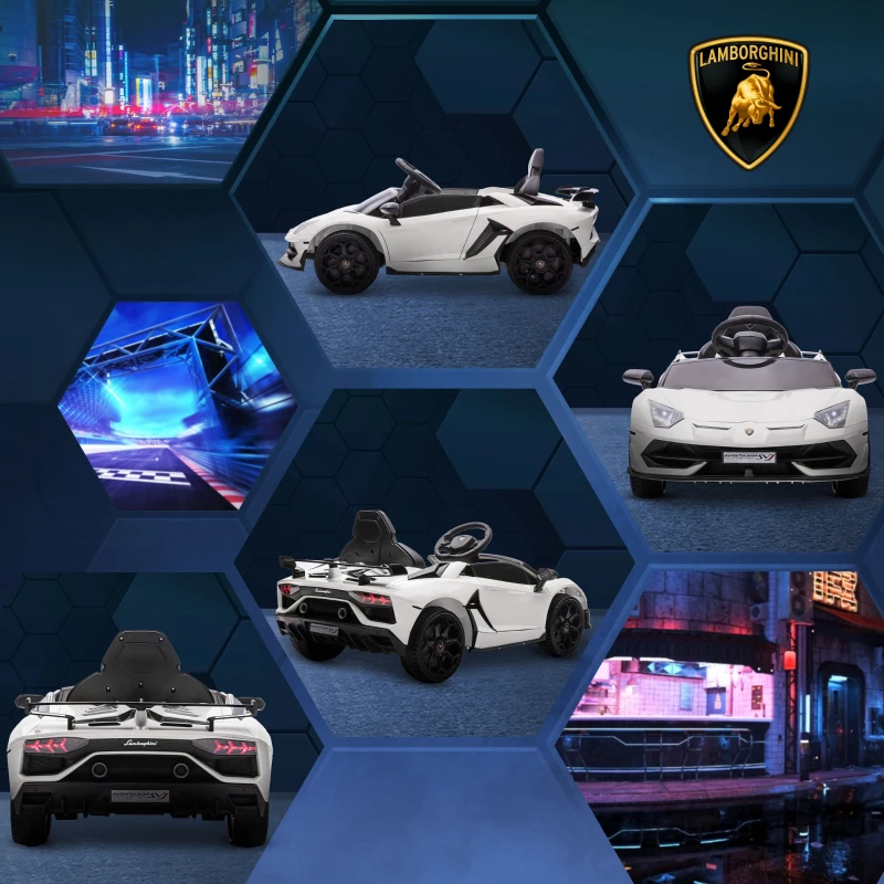 HOMCOM Lamborghini Aventador Licensed 12V Kids Electric Car with Butterfly Doors, Easy Transport, Powered Electric Ride On Car with Remote, Music, Horn, Suspension for Ages 3-5 Years - White