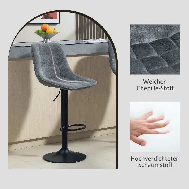 Hoker barowy 2 szt., tapicerowany, z oparciem, ciemnoszary