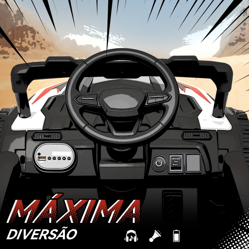 AIYAPLAY Carro Elétrico para Crianças 12V com 2 Motores Suspensão Traseira Faróis e Música 88x57,5x55,5 cm Branco