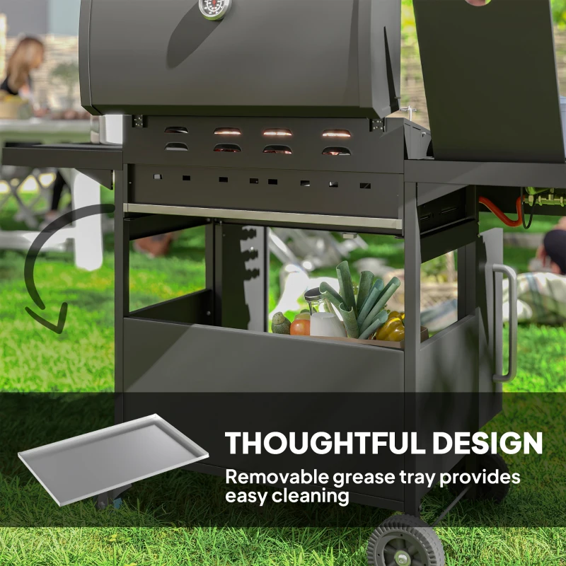 Grill gazowy 15,2 kW, 5 palników ze stali, kółka, boczny palnik