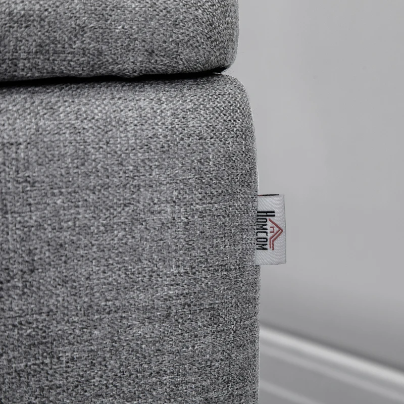 HOMCOM Ławka Tapicerowana ze Schowkiem, Lniana, Ławka z Nogami Stalowymi do Salonu, Przedpokoju, Sypialni, do 150 kg, 101 x 38,5 x 44,5 cm, Szara