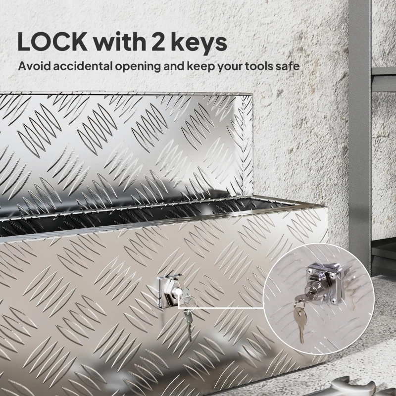 HOMCOM Skrzynka na narzędzia z aluminium z zamkiem i kluczami, Skrzynka na narzędzia do ciężarówki, Skrzynia do przechowywania dla przyczepy, 50 x 15,5 x 20,5 cm