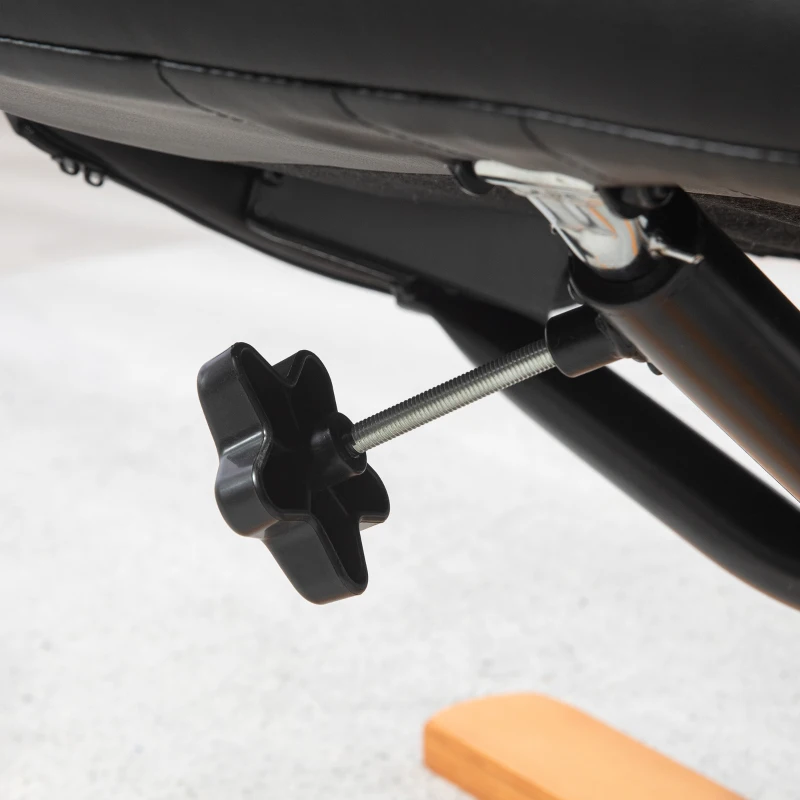 HOMCOM Fotel Wypoczynkowy z Podnóżkiem, Fotel do Telewizji z Funkcją Leżenia, Bujania, Wysokie Oparcie, Nogi Drewniane, do Salonu, Sypialni, Skóra Ekologiczna, Czarny