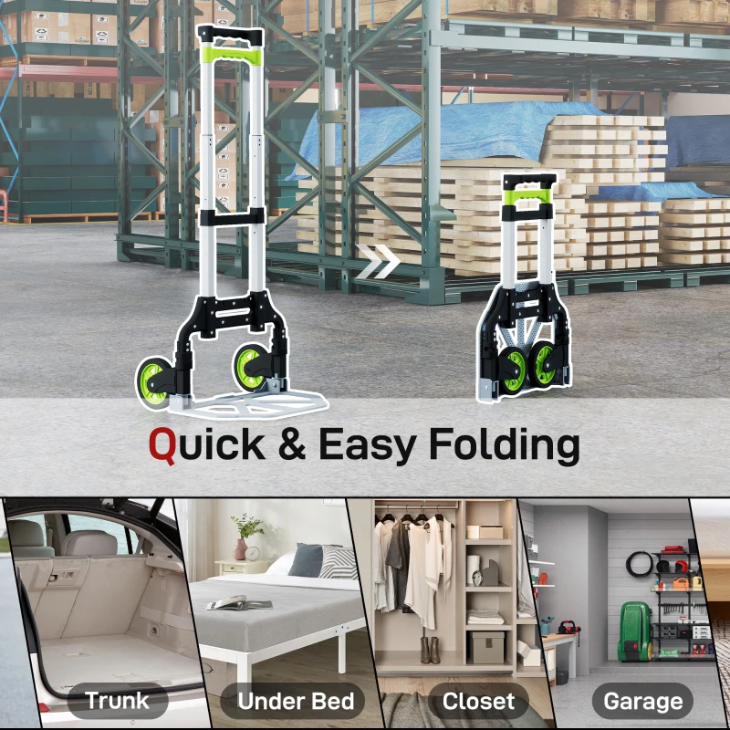 HOMCOM Wózka ręczna składana z aluminiowym teleskopowym uchwytem wysokość regulowana 100 cm Wózek transportowy do przeprowadzek warsztatu magazynu