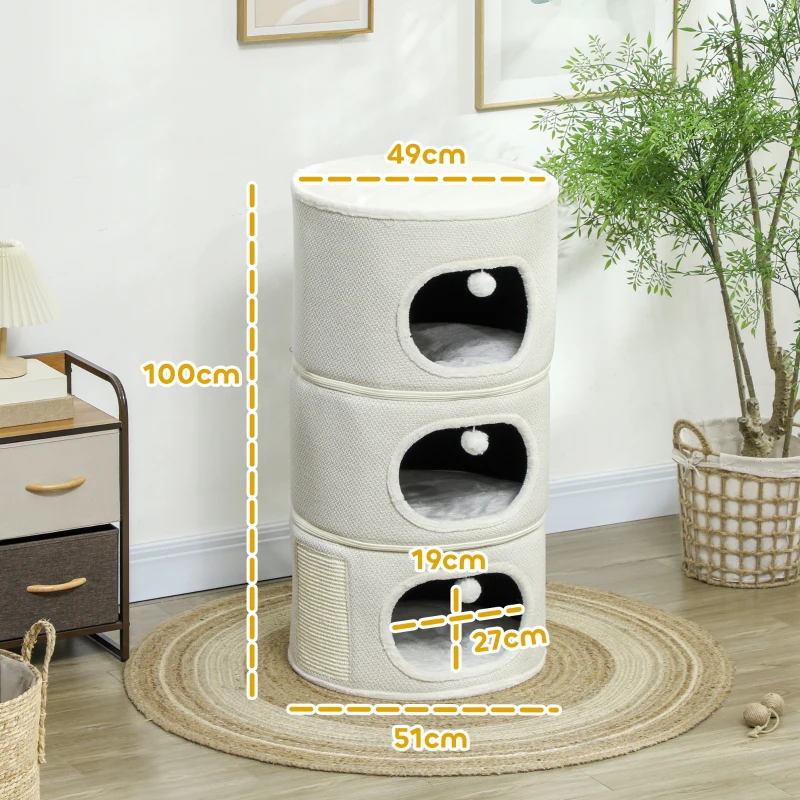 PawHut 4 Level Cat Barrel, Separation Design Cat Tower with Four Cushions, Sisal Scratching Mat, Three Toy Balls, Cat Cave & Cat Hideaway for Large Adult Cats, Coffee Brown