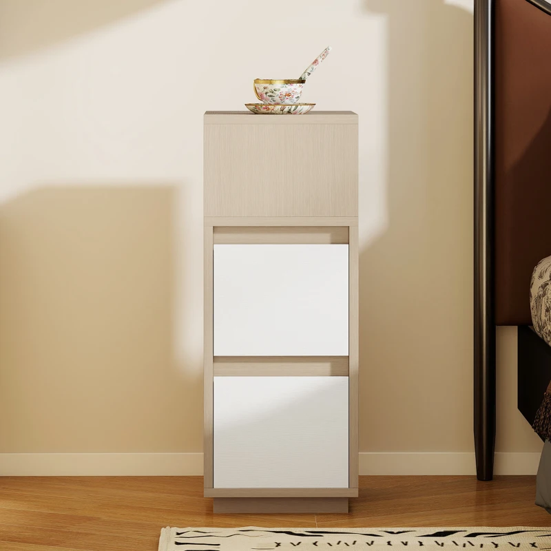 HOMCOM Slim Bedside Table, Narrow Bedside Cabinet with Open Shelf and 2 Drawers for Bedroom, Living Room, Natural Wood Finish