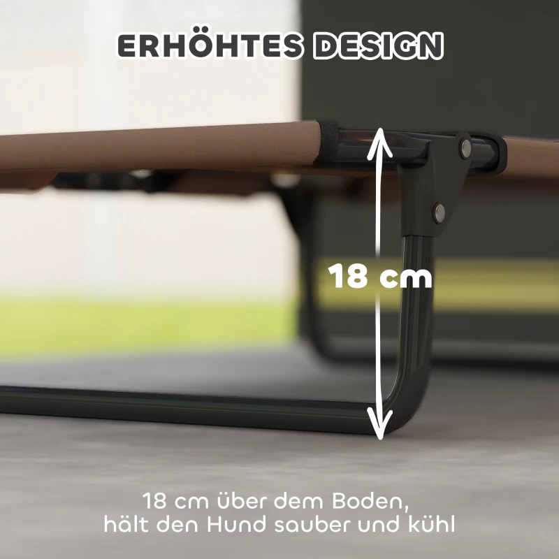 PawHut Raised Dog Bed, Portable Elevated Pet Cot with Breathable Mesh for Indoor Outdoor, for Small Medium Dogs, 75 x 51 x 18 cm, Brown