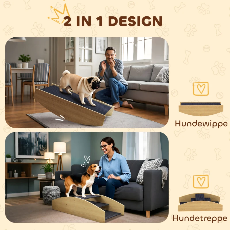 2-w-1 Wipe dla psów, drewniana rampa do agility, stabilna