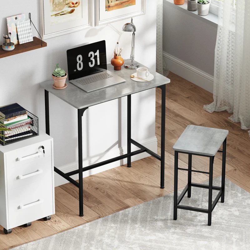 HOMCOM 3 Piece Breakfast Bar Table Set, Industrial Counter Height Table and 2 Bar Stools with Steel Frame for Kitchen, Dining Room, Living Room, Grey