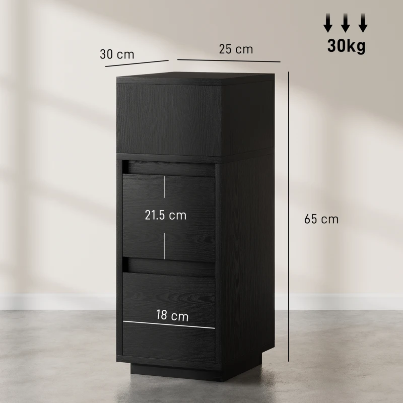 HOMCOM Slim Bedside Table, Narrow Bedside Cabinet with Open Shelf and 2 Drawers for Bedroom, Living Room, Black
