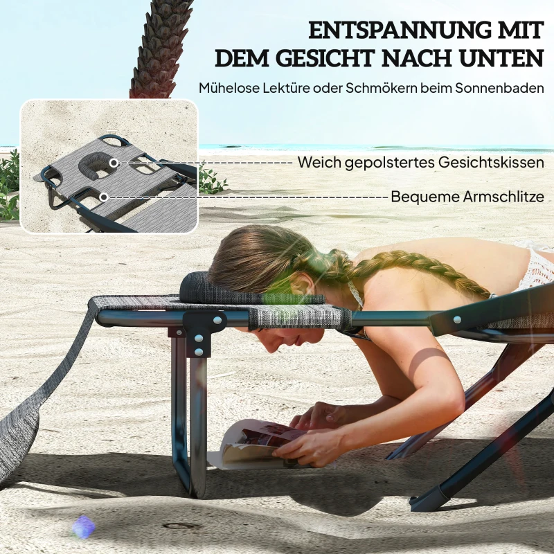 Leżak ogrodowy składany z poduszką i oknem do czytania