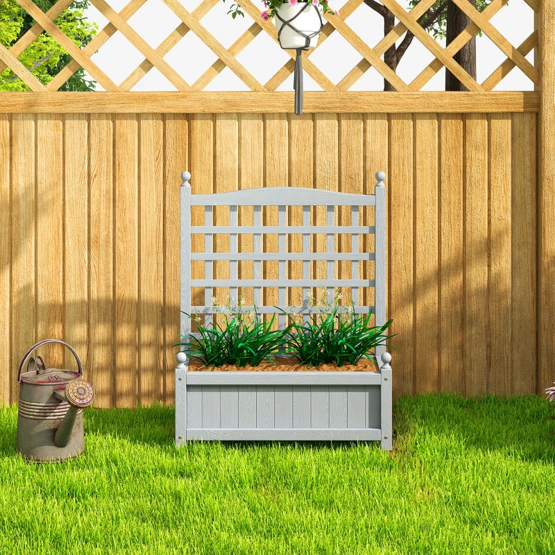 Outsunny Garden Planters with Trellis for Climbing Vines, Wood Raised Beds for Garden, Flower Pot, Indoor Outdoor, Grey