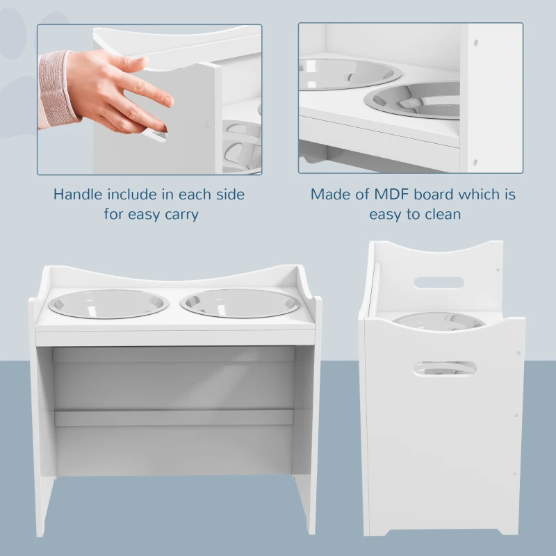 PawHut Podniesiona miska dla psa, regulowany stojak na pokarm, stacja żywieniowa z 2L misą stalową, stojak na pokarm, uchwyt, bar dla psów wszystkich rozmiarów, Biały