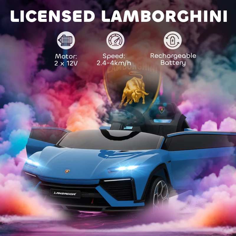 AIYAPLAY Elektryczne Auto 12V z Pilotem 2,4 GHz, 2 Silniki, Pojazd z Klaksonem, LED, Muzyką, Łagodnym Startem, 3-6 Lat, Niebieskie