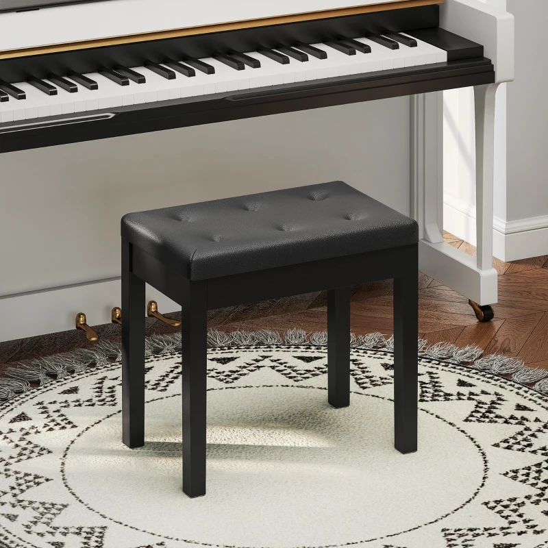 HOMCOM Piano Bench with Storage, PU Leather Tufted Piano Stool with Rubber Wood Legs, Black