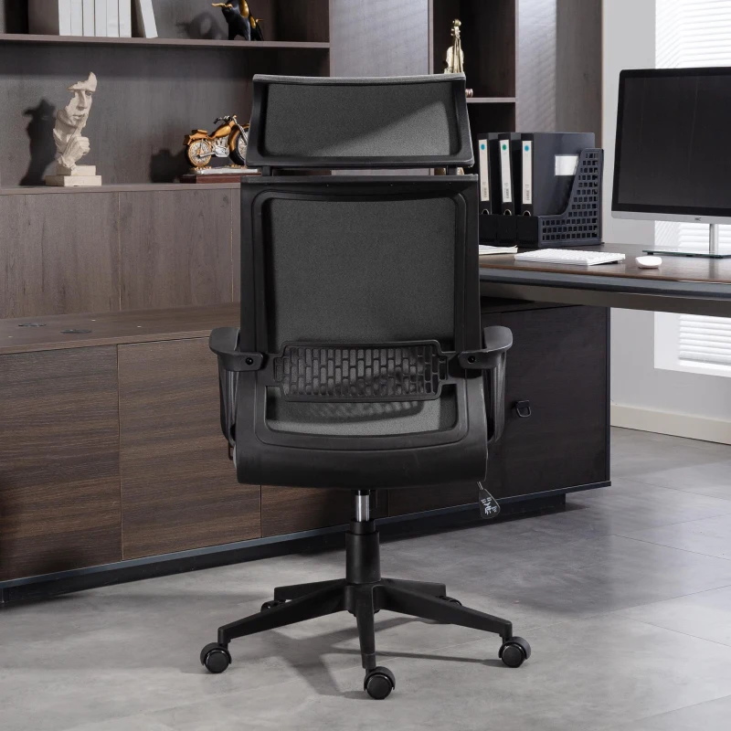 HOMCOM Krzesło biurowe, ergonomiczne krzesło biurowe z podłokietnikami, zagłówkiem, regulowane krzesło obrotowe z funkcją kołysania, komputerowe krzesło w wyglądzie wełny syntetycznej, ciemnoszare