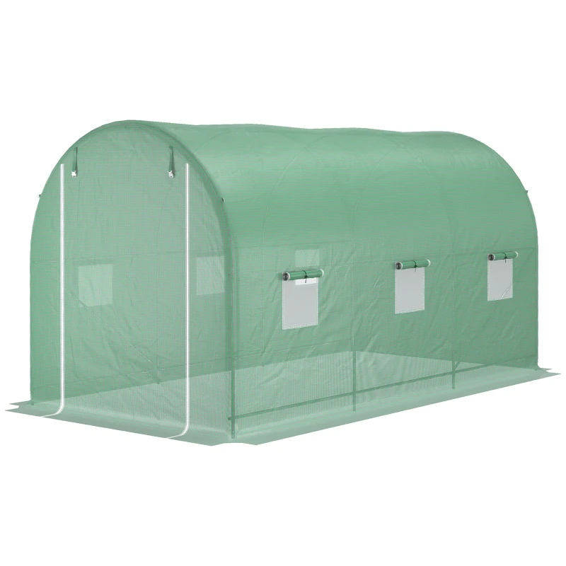 Outsunny Estufa de Jardim em Formato de Túnel Área 8 ㎡ 4x2x2,05 m Estrutura Tubular Reforçada Porta Zíper 6 Janelas Enroláveis Verde